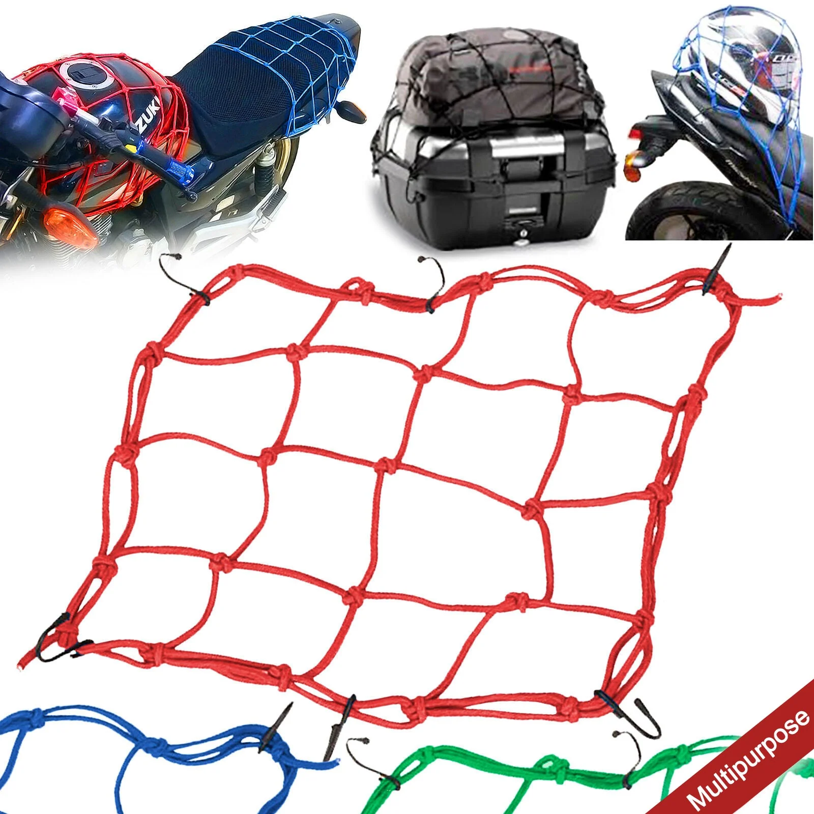 Heavy-Duty Elastic Bungee Cargo Net Mesh Holder - 4 Adjustable Hooks for Motorcycle - Image 5