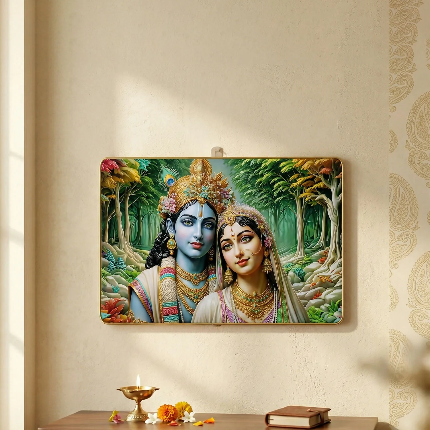 Radha Krishna Wall Frame Premium Spiritual Decorative Wall Art Home Decor (18x12 Inch) - Image 6
