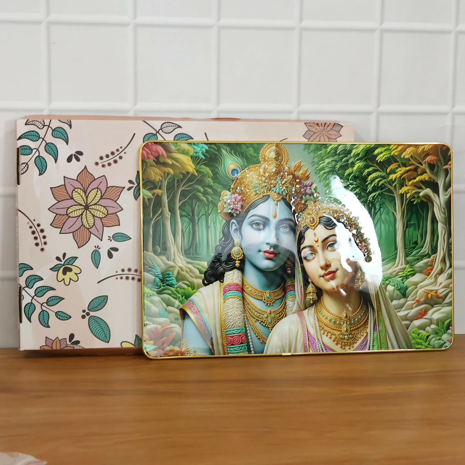 Radha Krishna Wall Frame Premium Spiritual Decorative Wall Art Home Decor (18x12 Inch) - Image 7